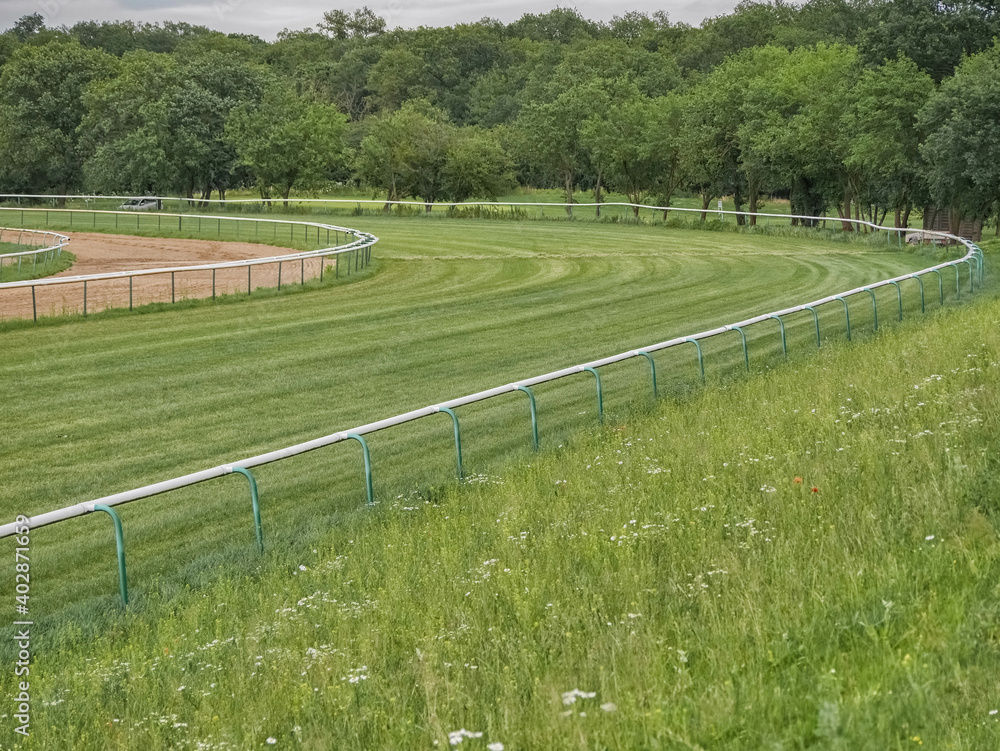 Horse racetrack in Magdeburg, Germany. Landscape in sunny day