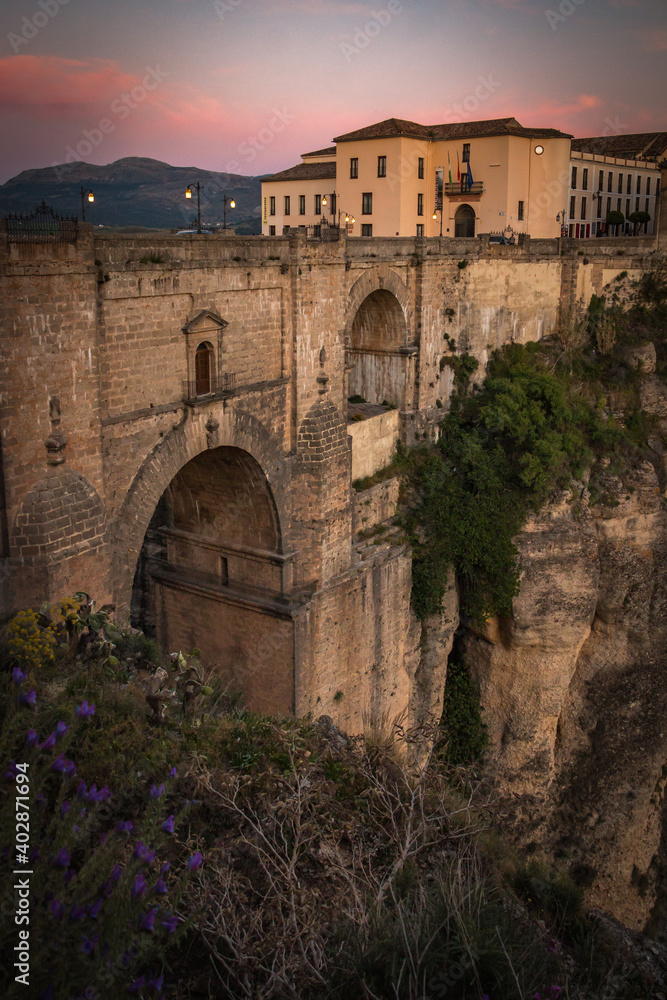 famous bridge of ronda during sunset, andalusia, spain
