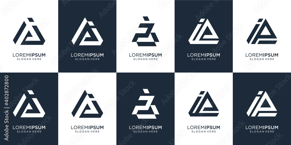 set of logo design combination letter P and letter i in triangle space. icon for business company,building,consulting,modern. premium vector set of logo design combination letter P and letter i in triangle space. icon for business company,building,consulting,modern. premium vector