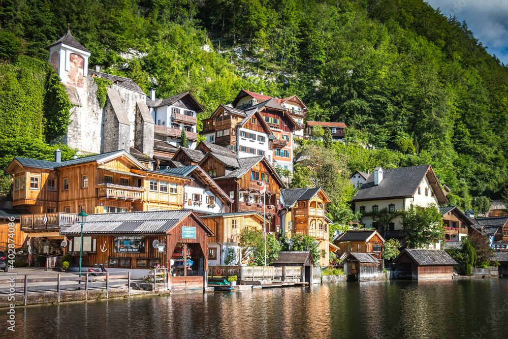 houses on the lake, hallstatt, austria
