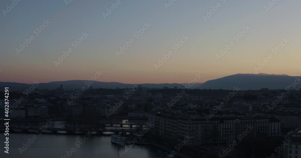 Drone aerial view of Geneva switzerland morning sunrise Drone aerial view of Geneva switzerland morning sunrise