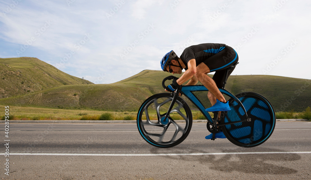 Cyclist rides on the road