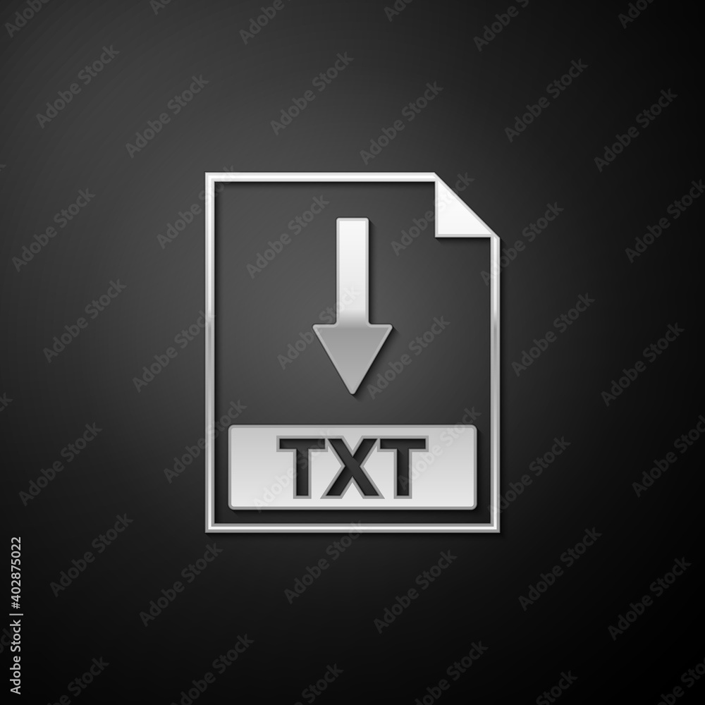 Silver TXT file document icon. Download TXT button icon isolated on black background. Long shadow style. Vector. Silver TXT file document icon. Download TXT button icon isolated on black background. Long shadow style. Vector.