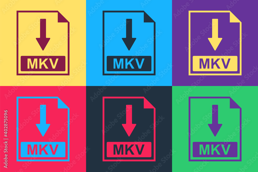 Pop art MKV file document icon. Download MKV button icon isolated on color background. Vector. Pop art MKV file document icon. Download MKV button icon isolated on color background. Vector.