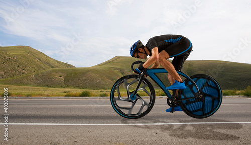 Cyclist rides on the road