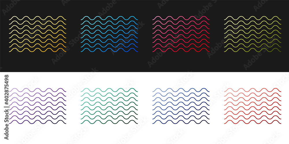 Set Waves icon isolated on black and white background. Vector.