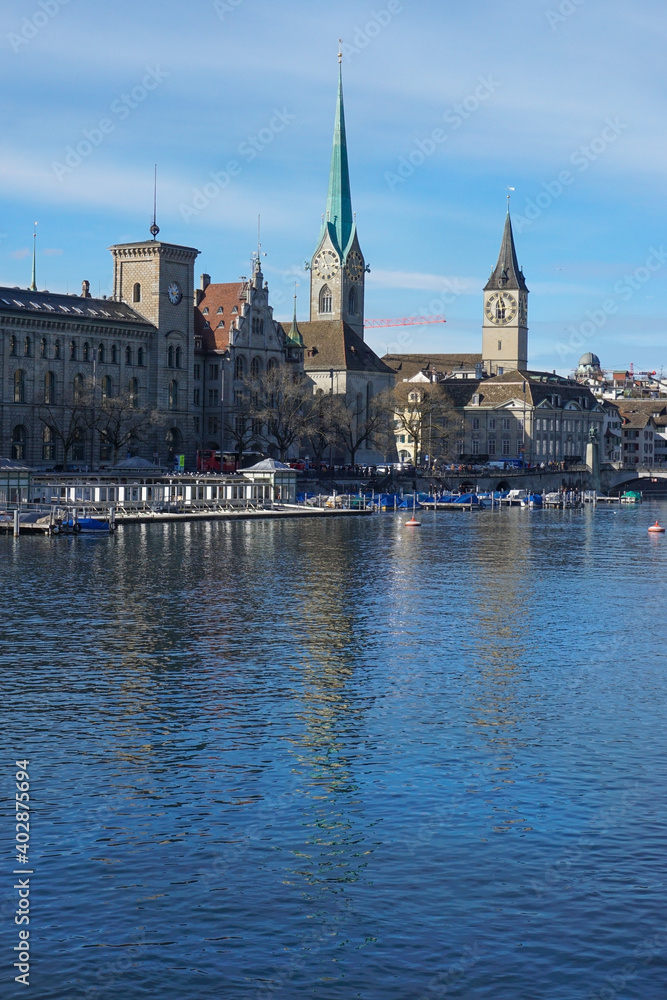 Fototapeta premium View over Zürich and the river Limmat in Switzerland 