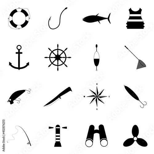 Sea fishing icon set
