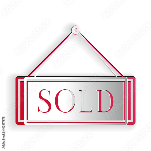 Paper cut Sold icon isolated on white background. Sold sticker. Sold signboard. Paper art style. Vector.