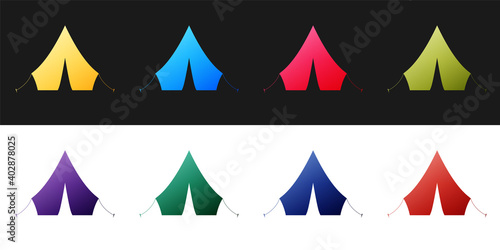 Set Tourist tent icon isolated on black and white background. Vector.