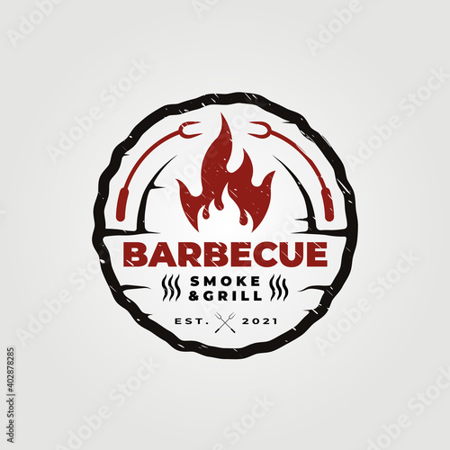 Barbecue smoke & grill logo vector illustration design