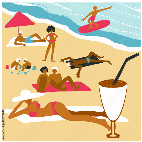 people on the beach sunbathe, sea, sun