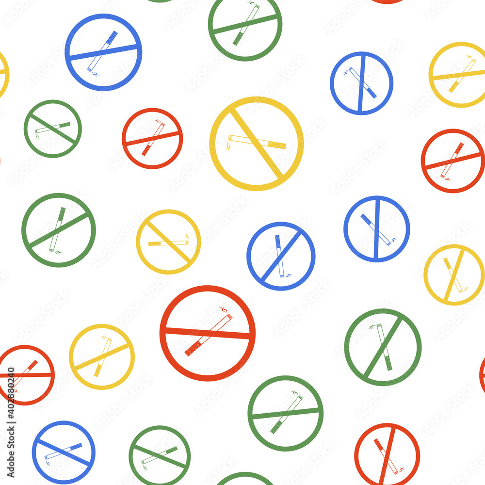 Color No Smoking icon isolated seamless pattern on white background. Cigarette symbol. Vector. Color No Smoking icon isolated seamless pattern on white background. Cigarette symbol. Vector.