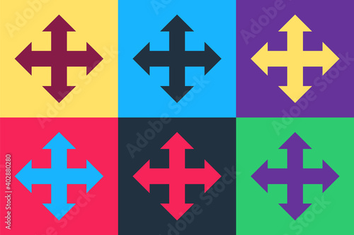 Pop art Arrows in four directions icon isolated on color background. Vector.