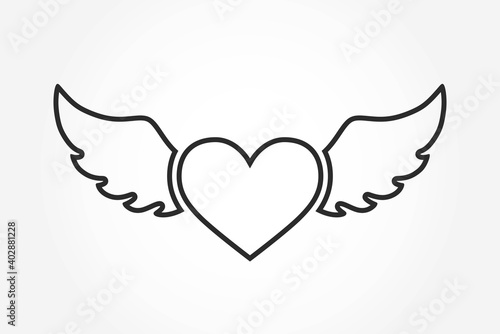 heart with wings line icon. valentines day and love symbol. isolated vector image