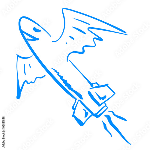 空を飛ぶ幸せの青いミサイルのイラスト　ベクター