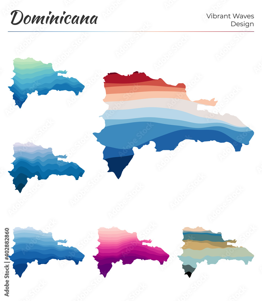 Set Of Vector Maps Of Dominicana Vibrant Waves Design Bright Map Of Country In Geometric