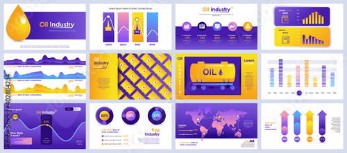 Oil industry presentation slides templates from infographic elements and vector illustration. Can be used for presentation oil industry company, brochure, marketing, annual report, banner, booklet.