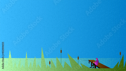 Vector fisher in grain brush style