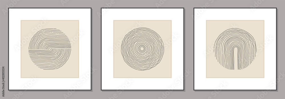 Trendy set of abstract creative minimal artistic hand sketched compositions - obrazy, fototapety, plakaty 
