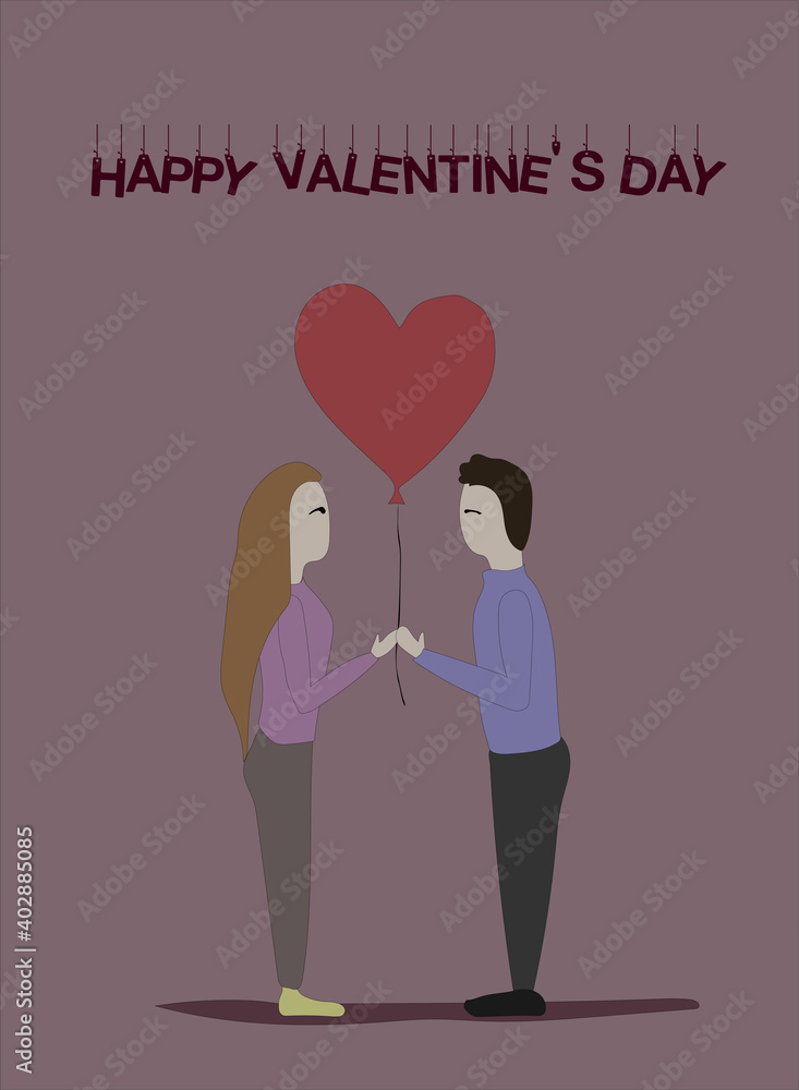 Valentine's day card in love with a balloon in his hands Valentine's day card in love with a balloon in his hands