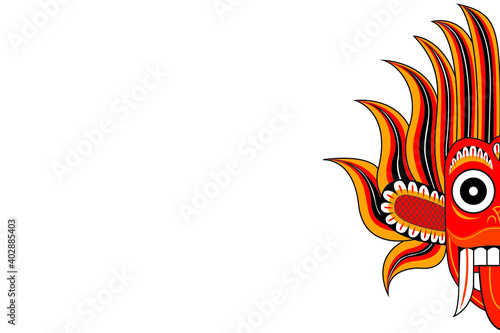 digital art drawing of dancing devil mask srilanka half on white background 