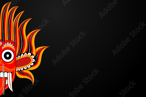 Sri lankan Traditional dancing devil or monster half face mark drawing digital art on black background vector design