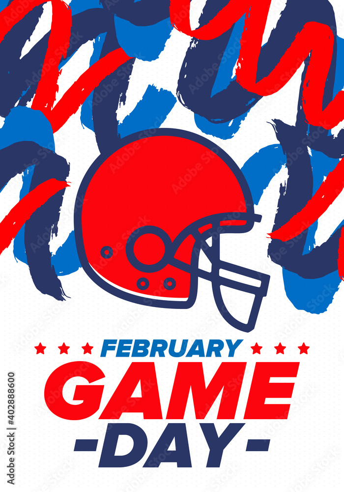 Naklejka premium Game Day. American football playoff. Super Bowl Party in United States. Final game of regular season. Professional team championship. Ball for american football. Sport poster. Vector illustration