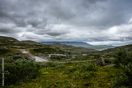 Street near a fjord through a wild landscape