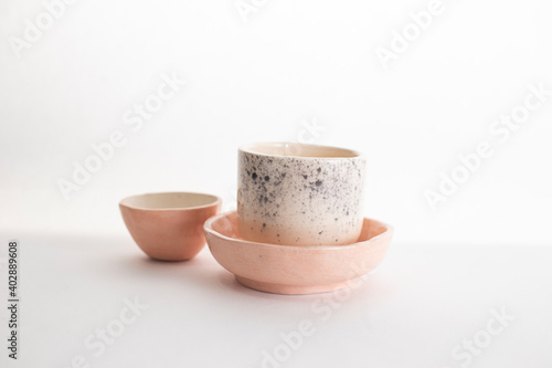 mockup of beautiful handmade ceramic on white background