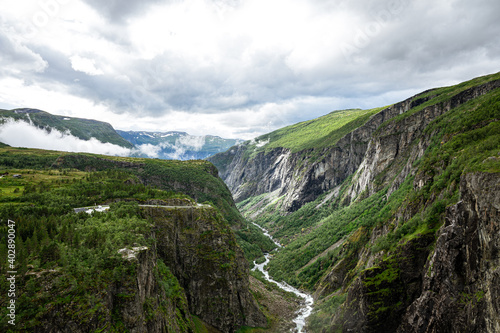 Valley from the Vøringsfossen with a river in Norway © Fridimedia