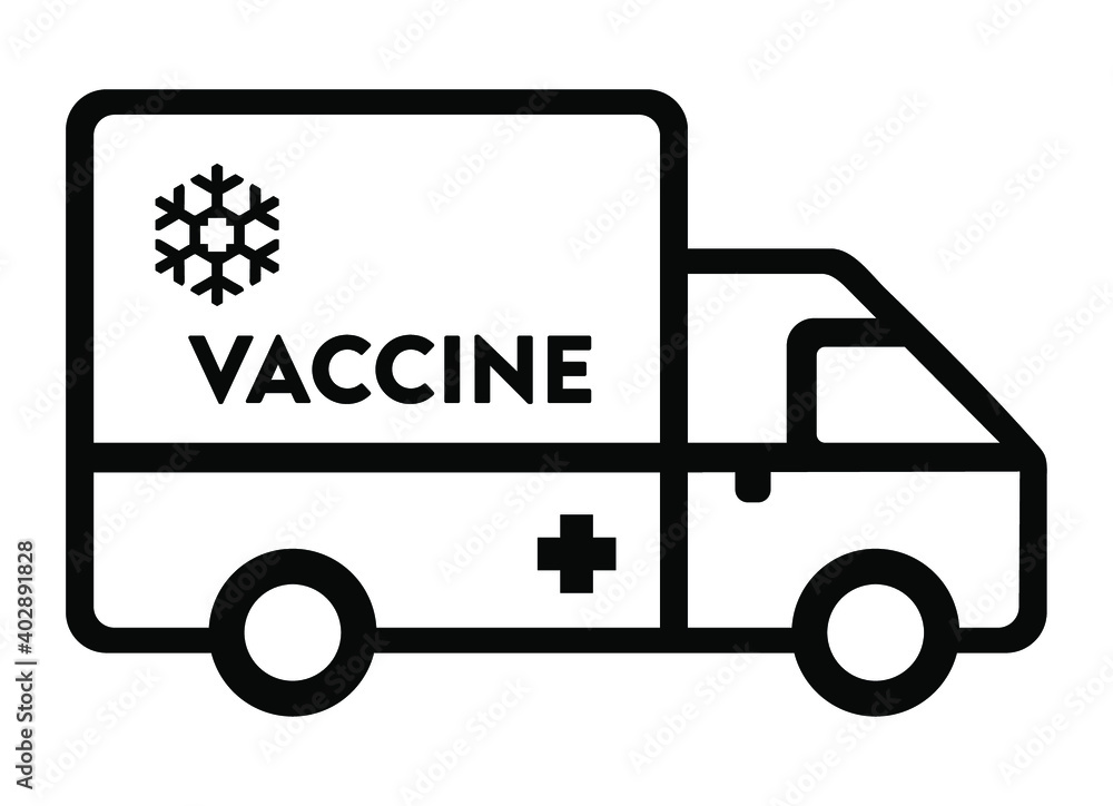 Vaccine delivery van icon - medical transportation vehicle with cold storage. Covid-19 vaccine distribution concept. Vaccine delivery van icon - medical transportation vehicle with cold storage. Covid-19 vaccine distribution concept.