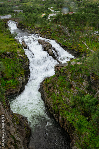 Big waterfall at the Vøringsfossen in Norway