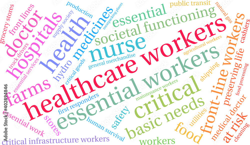Healthcare Workers Word Cloud on a white background. Healthcare Workers Word Cloud on a white background.
