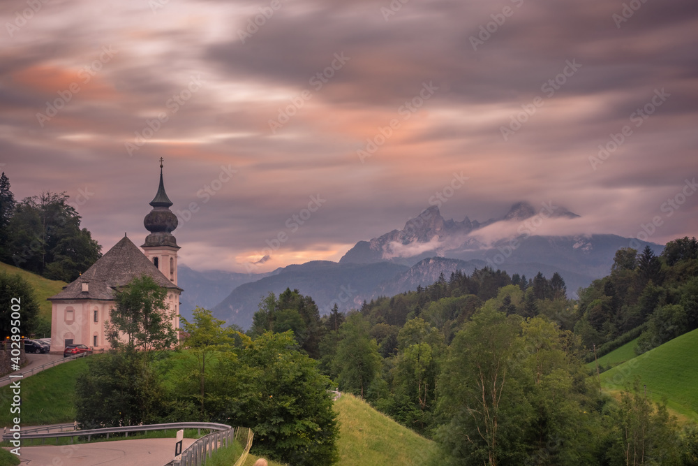 Church of Berchtesgaden National Park at sunset