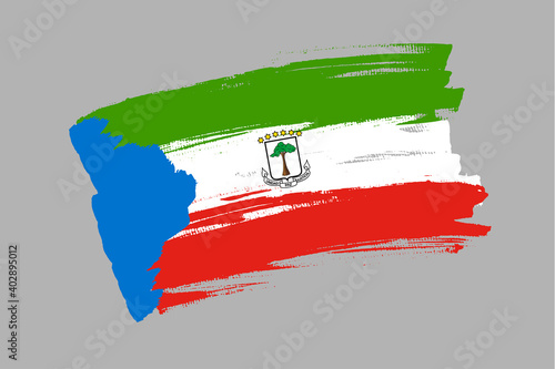 Flag of the Republic of Equatorial Guinea. Equatorial Guinea banner brush concept. Horizontal vector Illustration isolated on gray background.