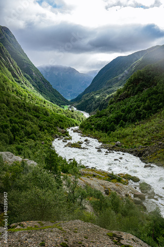River from the Buerbreen glacier down to the valley in Norway