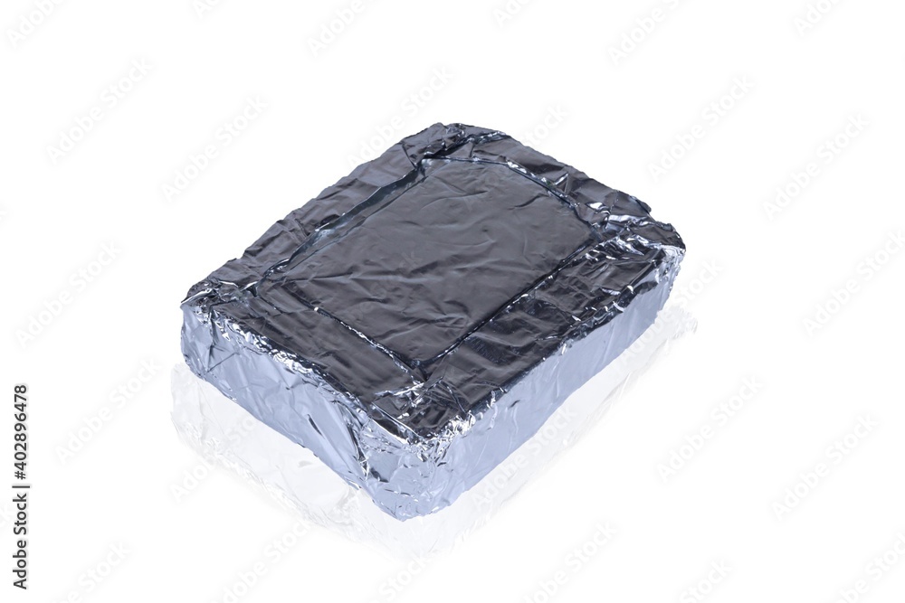 Cream cheese, processed cheese in foil, isolated on white background. Cream cheese, processed cheese in foil, isolated on white background.