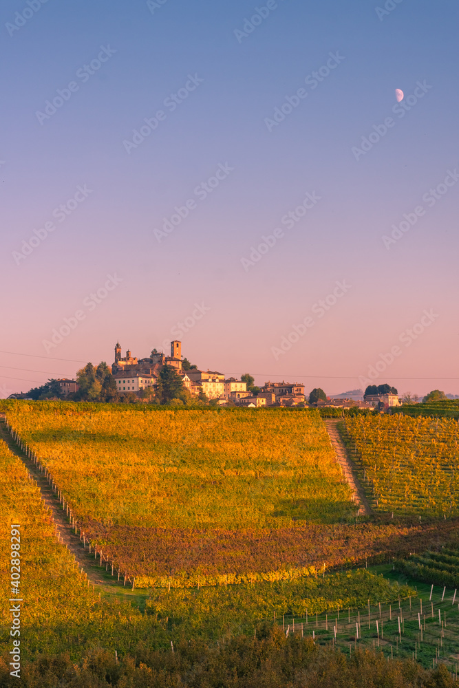 Fototapeta premium Amazing autumnal landscape in the Langhe, famous vineyard area in Piedmont Italy