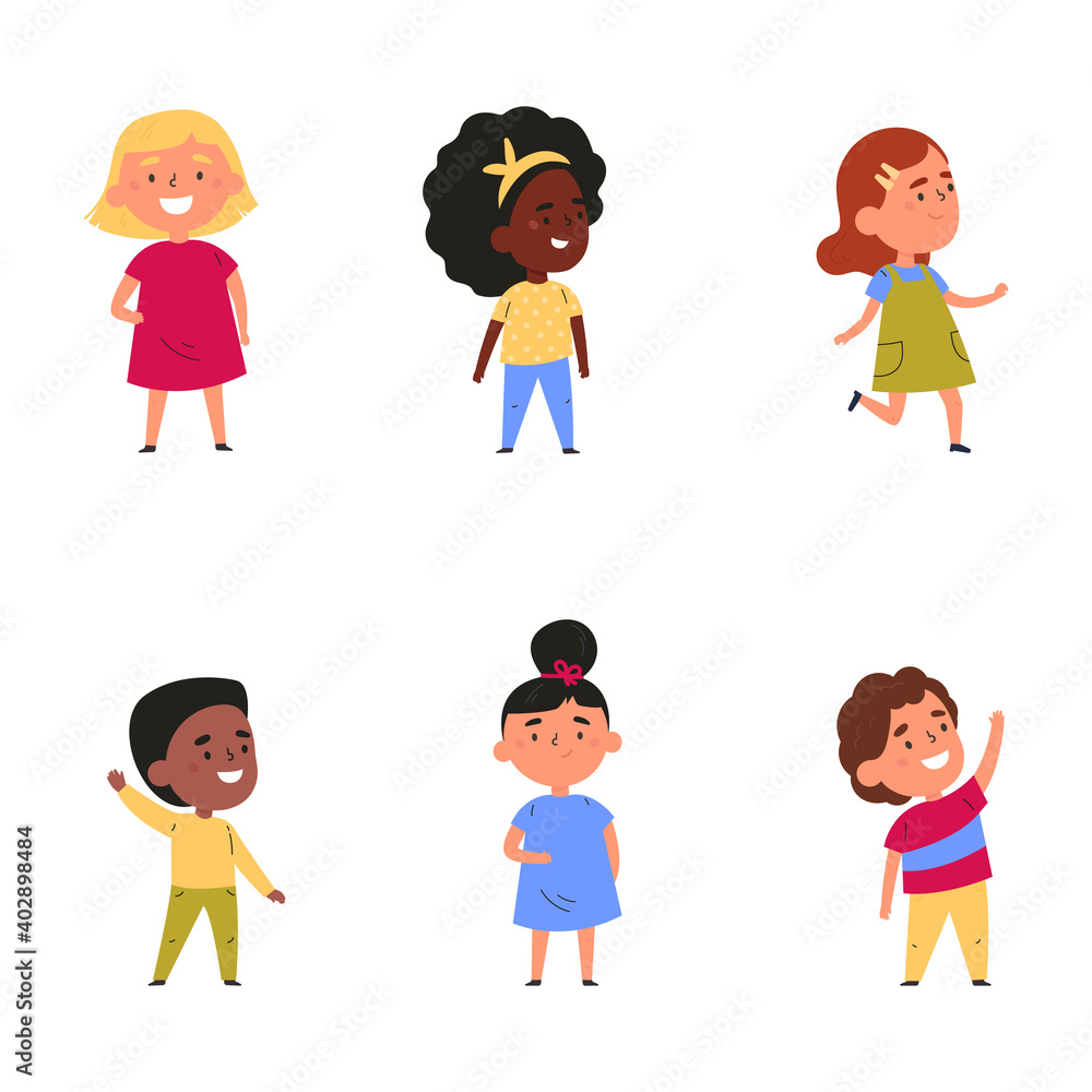 Group of happy multinational children. Set of children of different nationalities and genders. Vector colourful illustration in cartoon style. Group of happy multinational children. Set of children of different nationalities and genders. Vector colourful illustration in cartoon style.