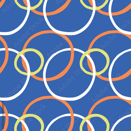 Vector seamless texture background pattern. Hand drawn, blue, orange, yellow, white colors.