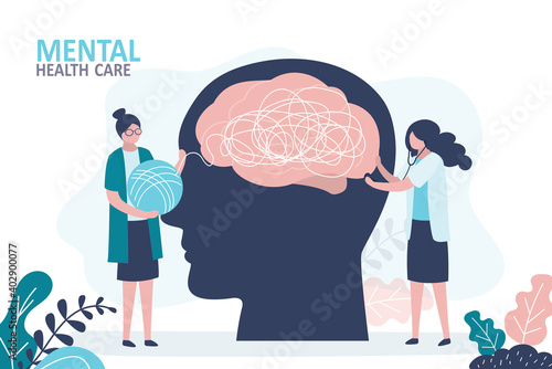 Mental health care treatment concept. Specialist doctor work to give psychology therapy. Doctor and nurse help solve mental problems.