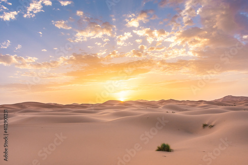 Beautiful dawn in the Sahara Desert  Morocco