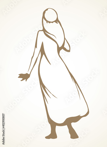 Arab with his hands up, stands with his back. Vector drawing