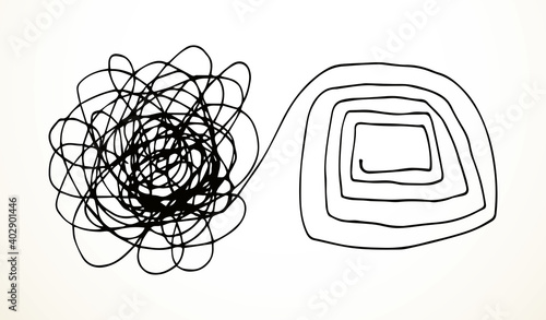 Unravel the tangled tangle. Vector drawing
