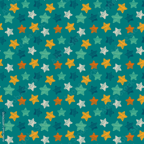 Childish seamless pattern with cute stars, raster version. Trendy kids backgr...