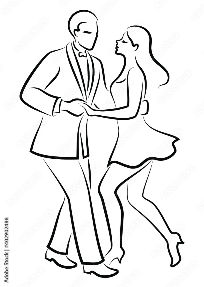Beautiful young couple. The girl and the guy are dancing. Creative art. Graphic image. Vector illustration. Beautiful young couple. The girl and the guy are dancing. Creative art. Graphic image. Vector illustration.
