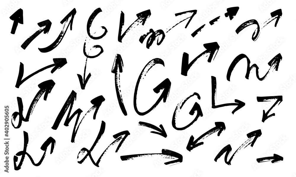 Set of hand drawn grunge arrows. Vector illustration. Set of hand drawn grunge arrows. Vector illustration.