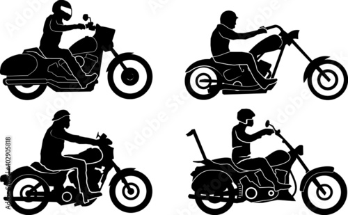Motorbike Chopper Set Silhouette Vector