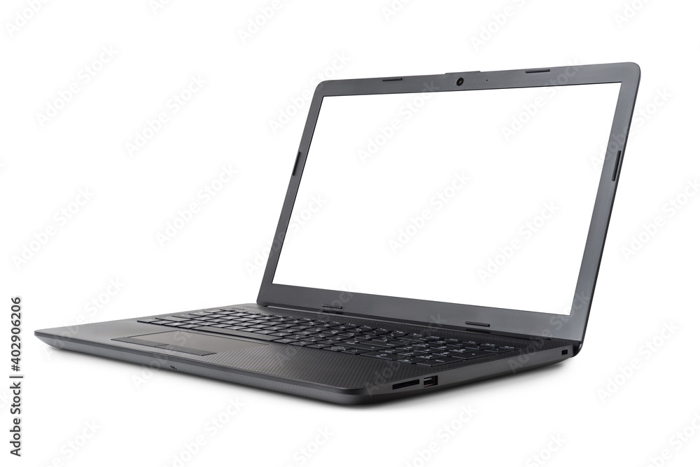 Black laptop computer with blank display isolated in white. Black laptop computer with blank display isolated in white.